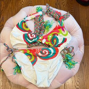 Trina Turk White Bikini with Neon Swirl Print